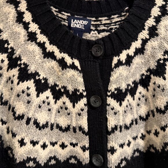 Land's End Women's Cozy Lofty Fair Isle Cardigan Sweater, L - Picture 12 of 12